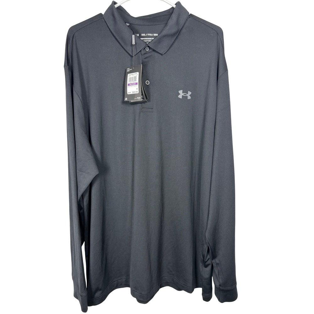 Under Armour Mens Performance Polo 2.0 Long Sleeve XXL Black Loose Fit NWT